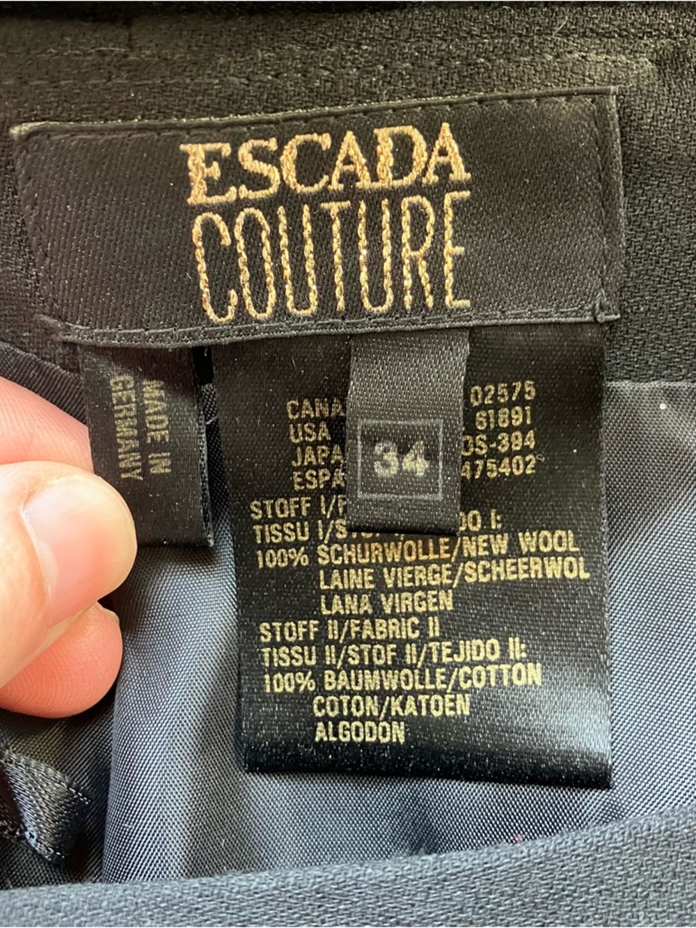 Escada Couture Vintage Black Velvet Trim Mini Wool Pencil Skirt size 34 - Picture 4 of 8